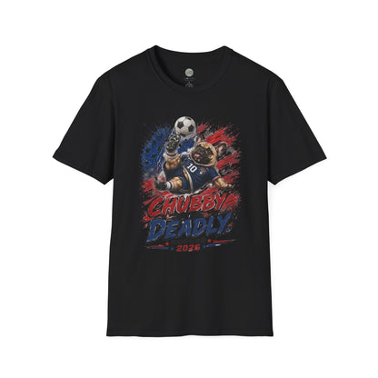 Chubby But Deadly Soccer 2026 T-Shirt | French Bulldog Goalkeeper World Cup | Gildan Softstyle 64000