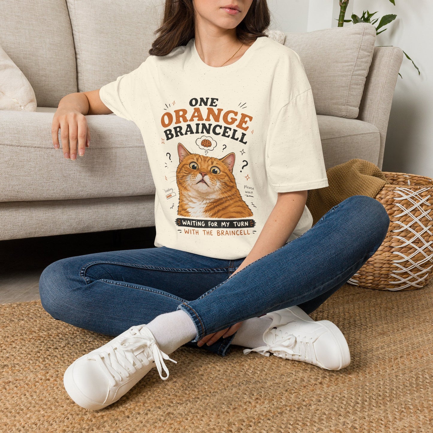 One Orange Braincell Waiting For My Turn T-Shirt | Orange Cat Meme | Gildan Softstyle 64000