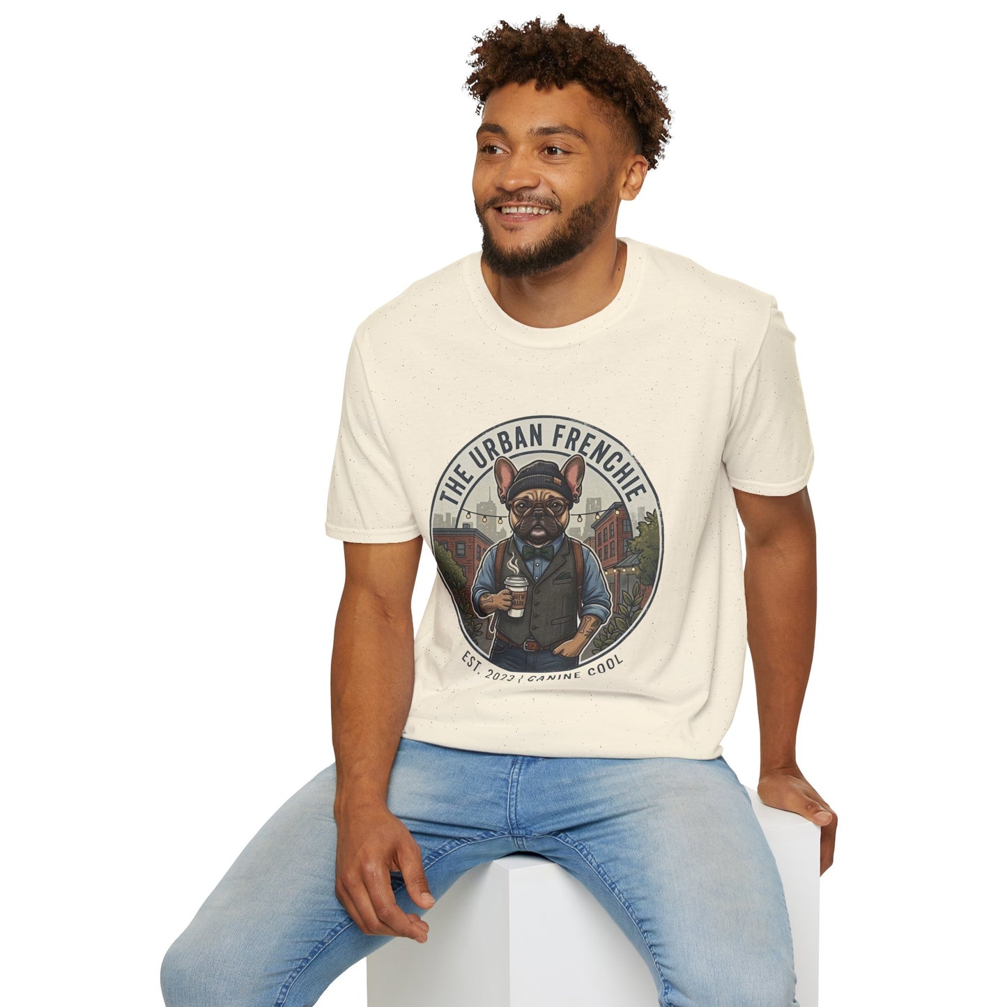 The Urban Frenchie T-Shirt | French Bulldog in City Attire | Gildan Softstyle 64000 Premium Tee