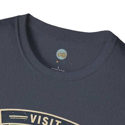 French Bulldog National Park T-Shirt | Vintage Badge Design with Mountains and Sunset for Dog Lovers | Gildan Softstyle 64000 Premium Tee
