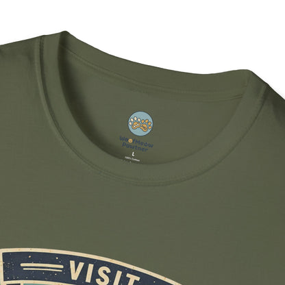 French Bulldog National Park T-Shirt | Vintage Badge Design with Mountains and Sunset for Dog Lovers | Gildan Softstyle 64000 Premium Tee
