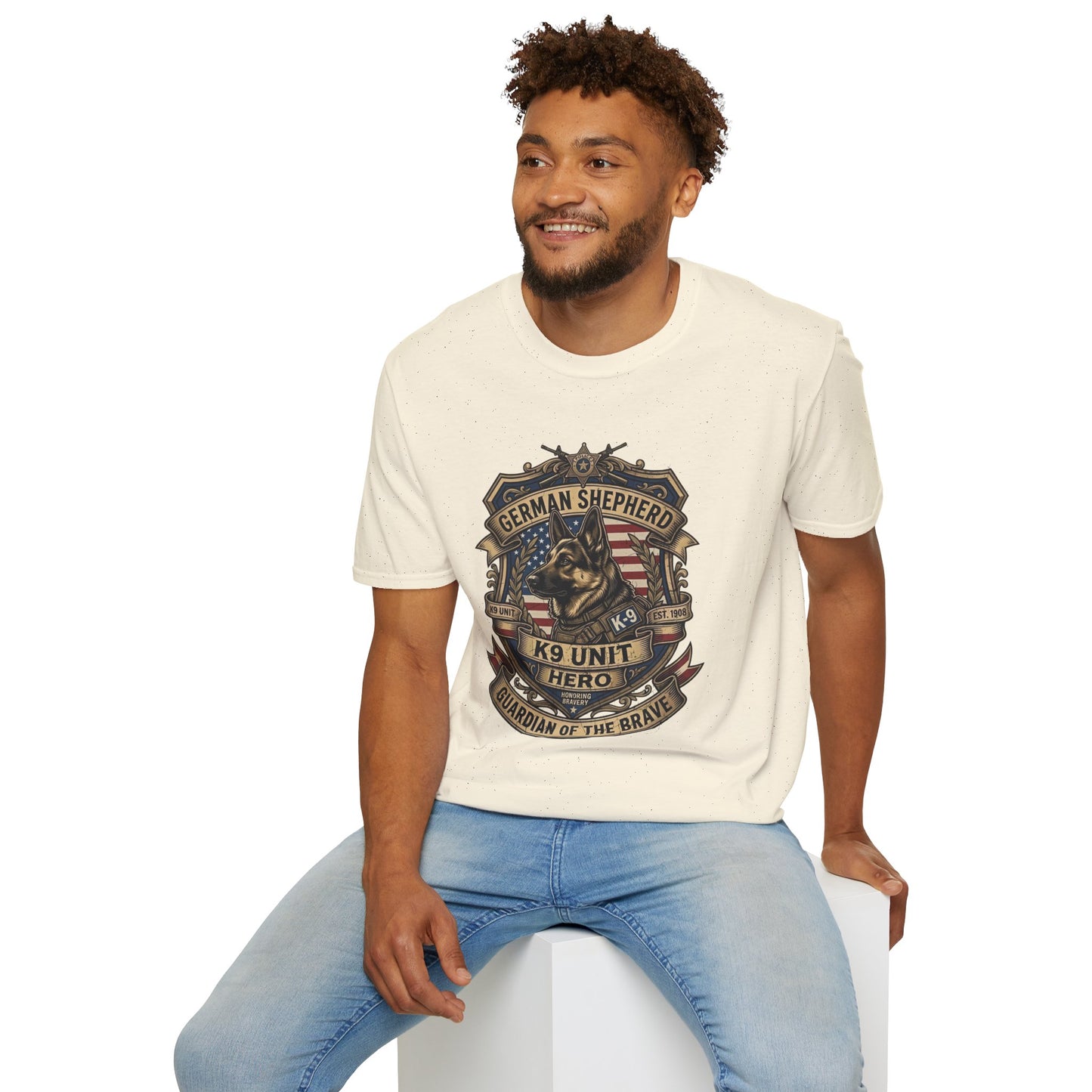 German Shepherd T-Shirt | K9 Unit Est. 1908 - Hero Police Dog Design for GSD Lovers | Gildan Softstyle 64000 Premium Tee