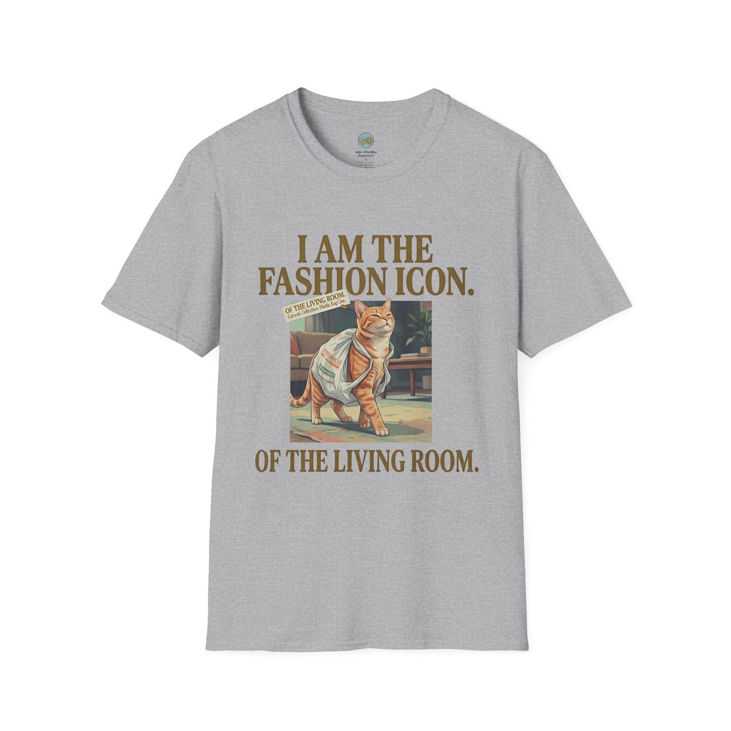 I Am The Fashion Icon Of The Living Room T-Shirt | Orange Cat in Plastic Bag | Gildan Softstyle 64000