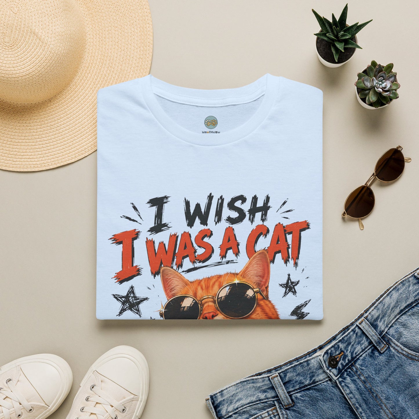 I Wish I Was A Cat T-Shirt | No Work No School Just Meow Meow | Gildan Softstyle 64000