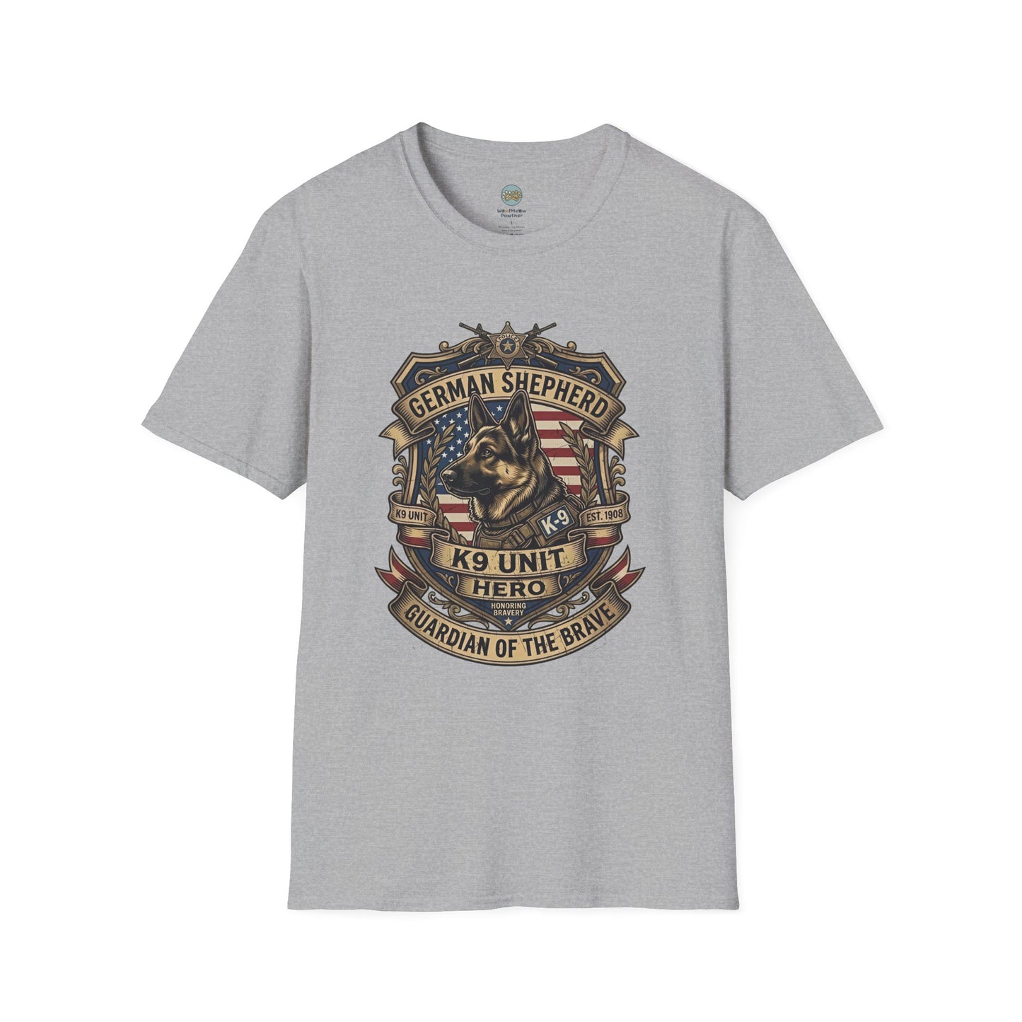 German Shepherd T-Shirt | K9 Unit Est. 1908 - Hero Police Dog Design for GSD Lovers | Gildan Softstyle 64000 Premium Tee