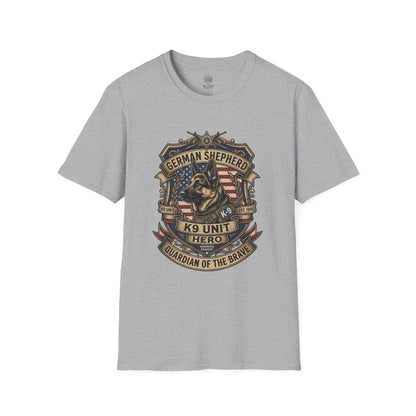 German Shepherd T-Shirt | K9 Unit Est. 1908 - Hero Police Dog Design for GSD Lovers | Gildan Softstyle 64000 Premium Tee