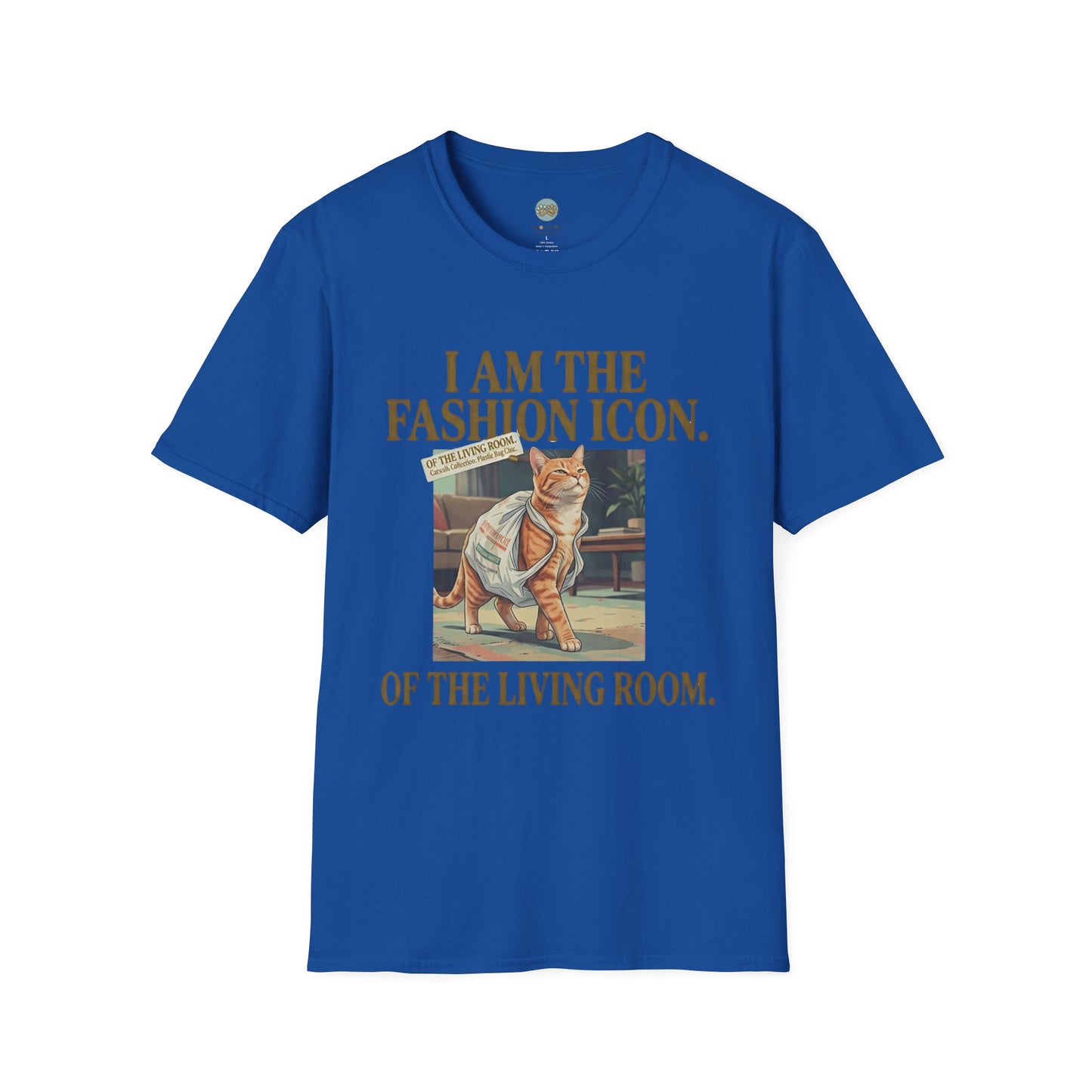 I Am The Fashion Icon Of The Living Room T-Shirt | Orange Cat in Plastic Bag | Gildan Softstyle 64000
