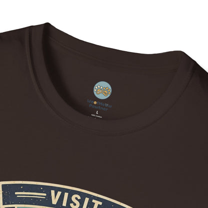 French Bulldog National Park T-Shirt | Vintage Badge Design with Mountains and Sunset for Dog Lovers | Gildan Softstyle 64000 Premium Tee