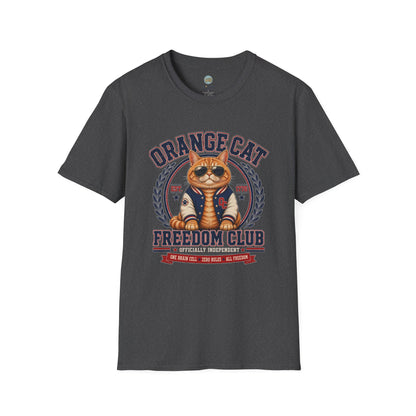 Orange Cat Freedom Club T-Shirt | One Brain Cell No Rude All Freedom | Gildan Softstyle 64000
