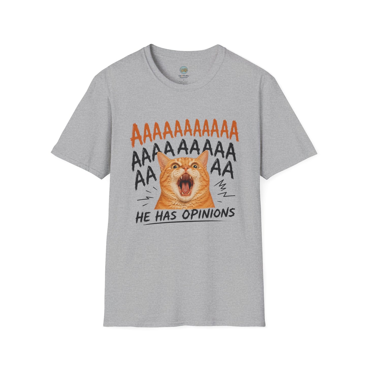 He Has Opinions Orange Cat T-Shirt | Screaming Cat Meme | Gildan Softstyle 64000