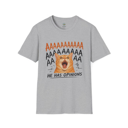 He Has Opinions Orange Cat T-Shirt | Screaming Cat Meme | Gildan Softstyle 64000