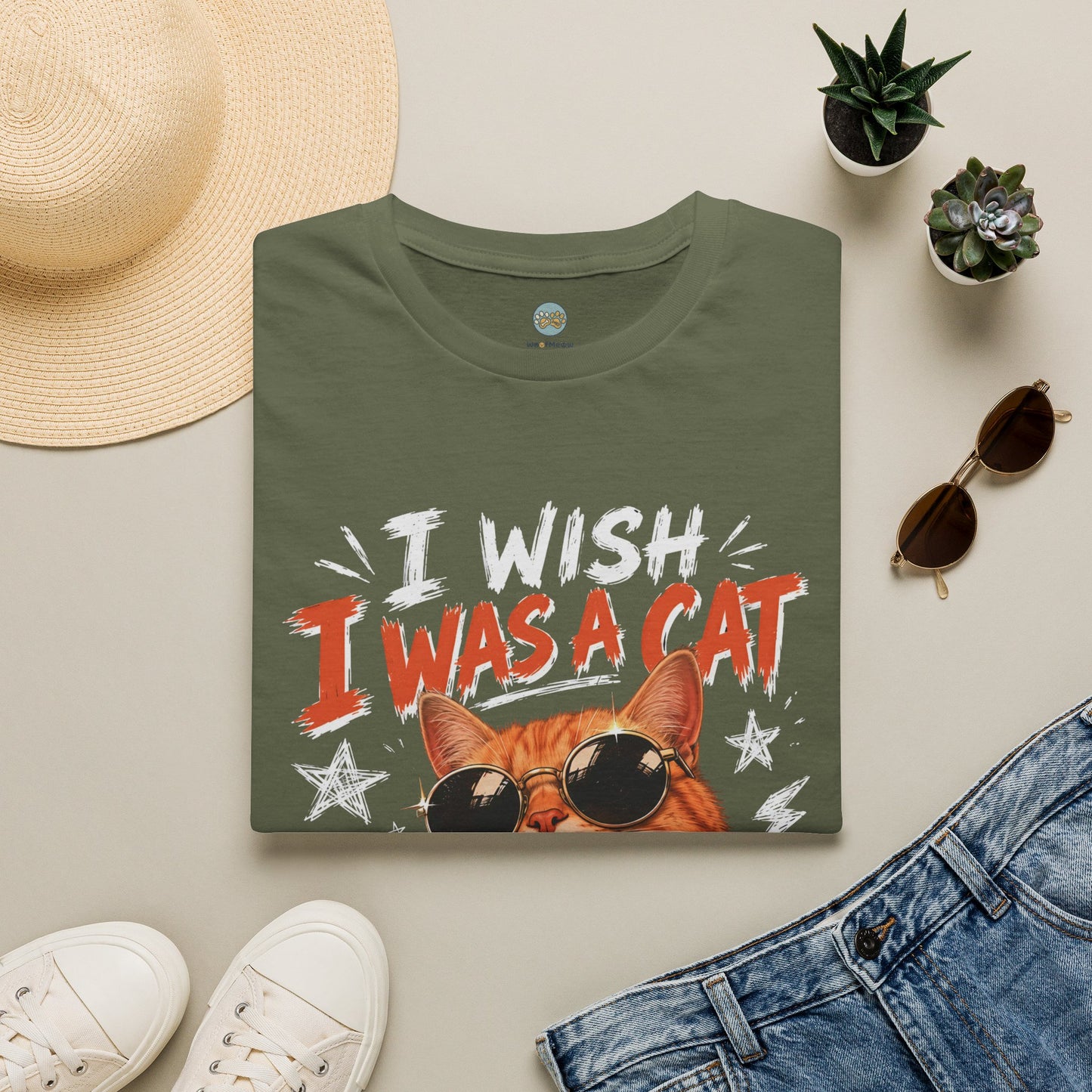 I Wish I Was A Cat T-Shirt | No Work No School Just Meow Meow | Gildan Softstyle 64000