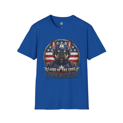 Land of the Free Home of the Frenchie T-Shirt | 4th of July French Bulldog | Gildan Softstyle 64000