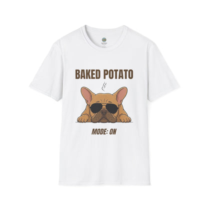 Baked Potato Mode ON French Bulldog T-Shirt | Frenchie Sunbathing Like a Potato | Gildan Softstyle 64000